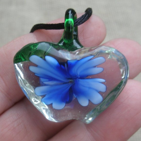 Murano Glass Apple Lady Bug Blue Flower Necklace - Picture 10 of 14